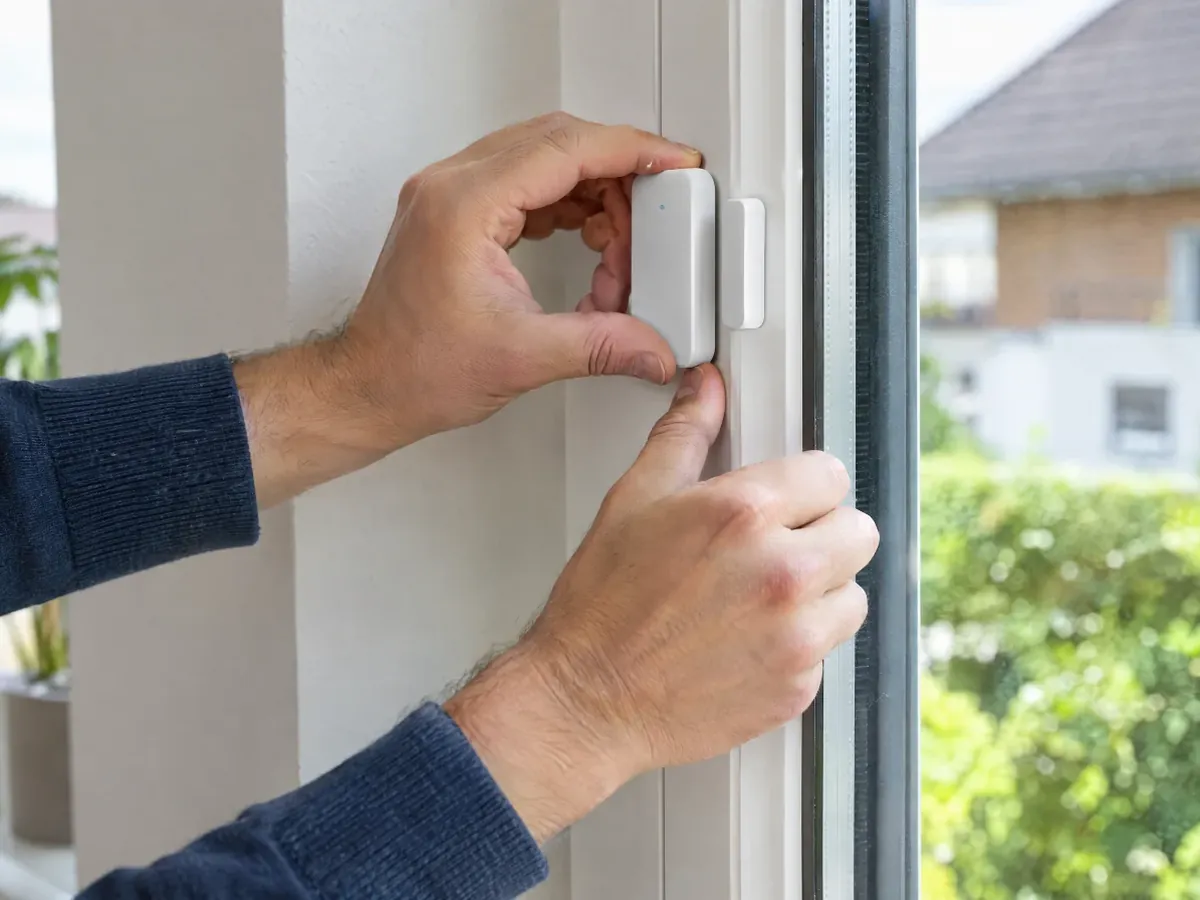 Funkkontakt wird ohne Bohren am Fensterrahmen angebracht